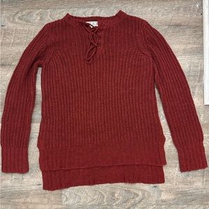 Women’s Burnt Orange Caged Tie Front Long Sleeve Knit Sweater Top - Size Small